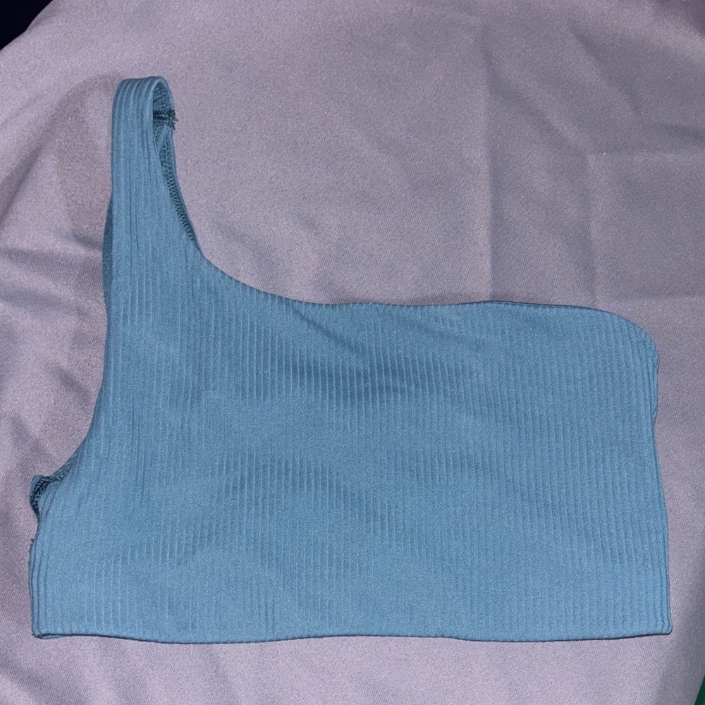 lululemon athletica One-Shoulder Ribbed Crop Top in Teal Blue